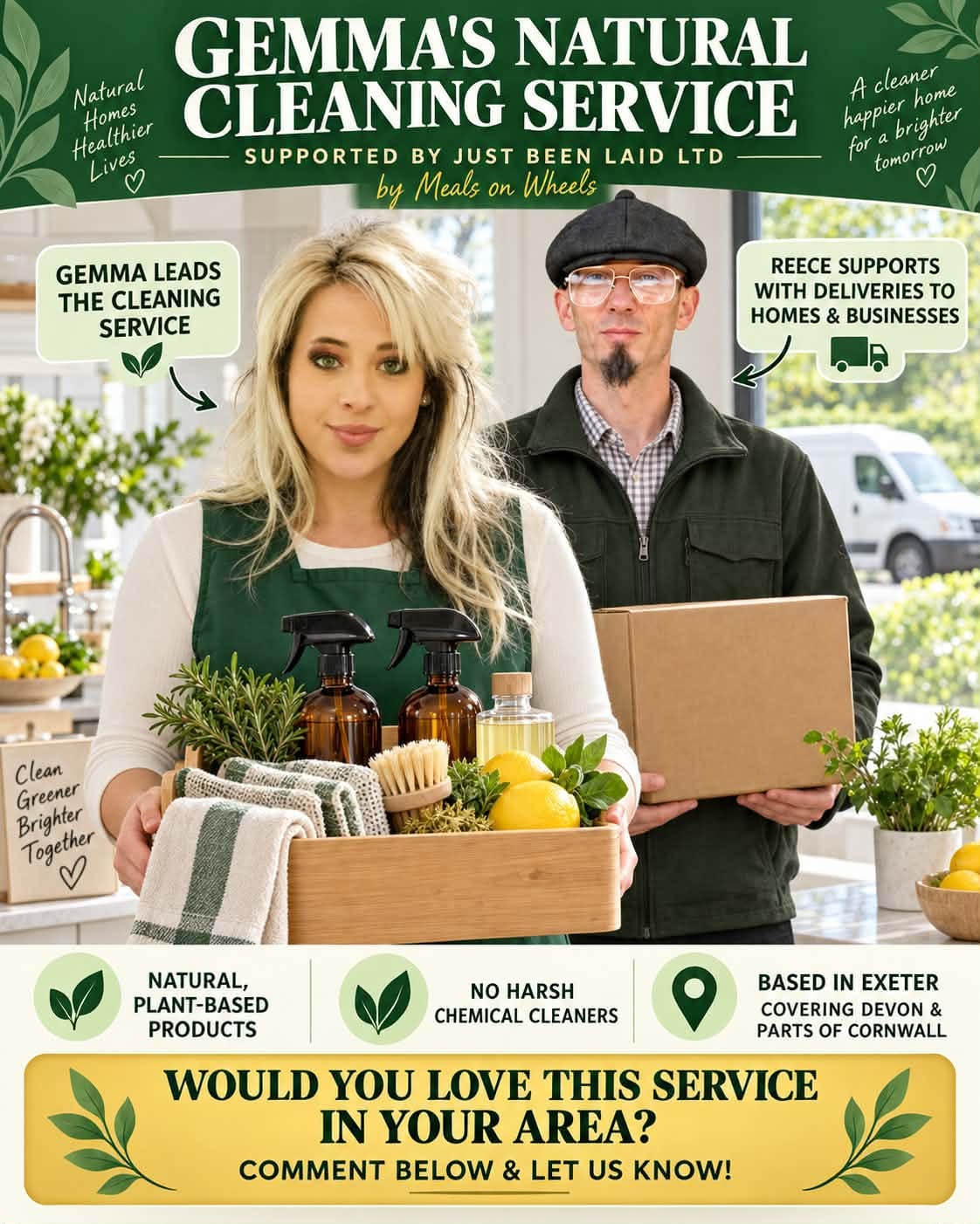 Gemma and Reece with natural cleaning supplies — Gemma's Natural Cleaning Service